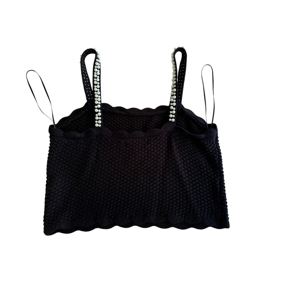 House of Harlow 1960 Large Black Pearl Strap Crop Top Knit Y2K Party Cami - Picture 6 of 8